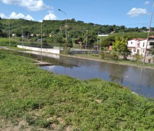 Manzana 17 de Ciudad Miranda convertida en una "gran laguna" de aguas verdes