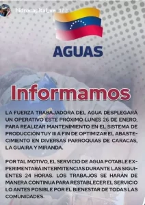 Hidrocapital anuncia parada de 24 horas en el Sistema Tuy III para optimizar el servicio