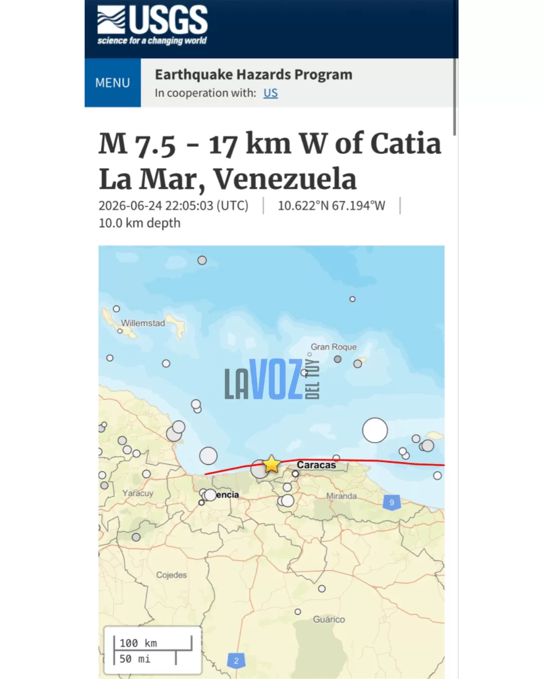 USGS reubica el epicentro del devastador terremoto a 17 km de Catia La Mar