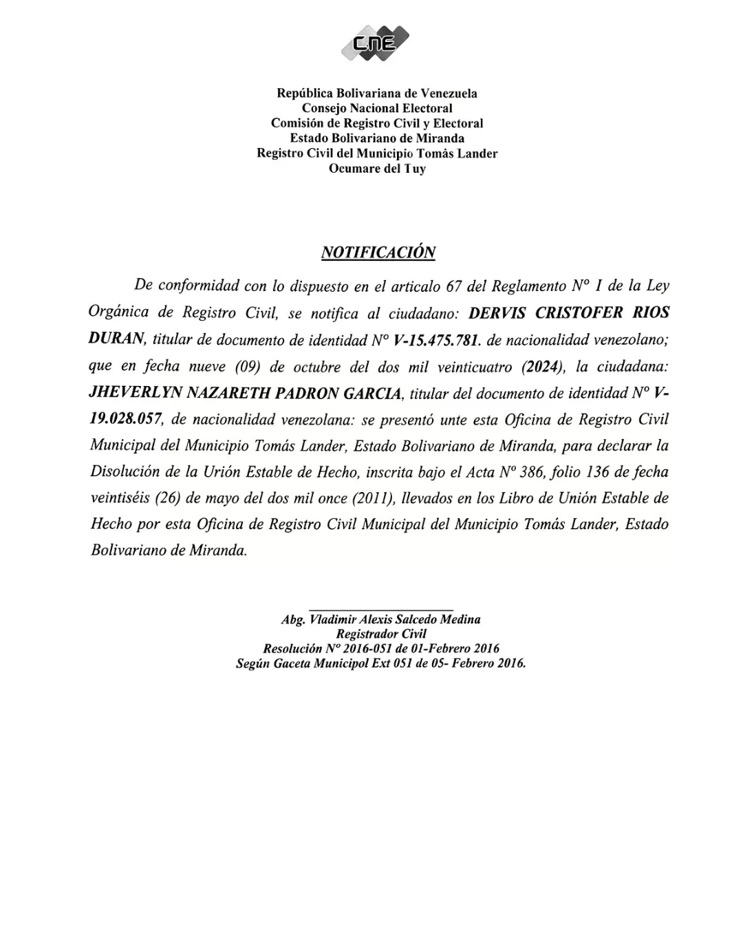 DISOLUCION DE UNION ESTABLE DE HECHO 1